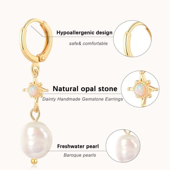 Pearl Drop Earrings Women Dangle Hoop Bridal Jewelry Lightweight Gold-Plated - Picture 6 of 6